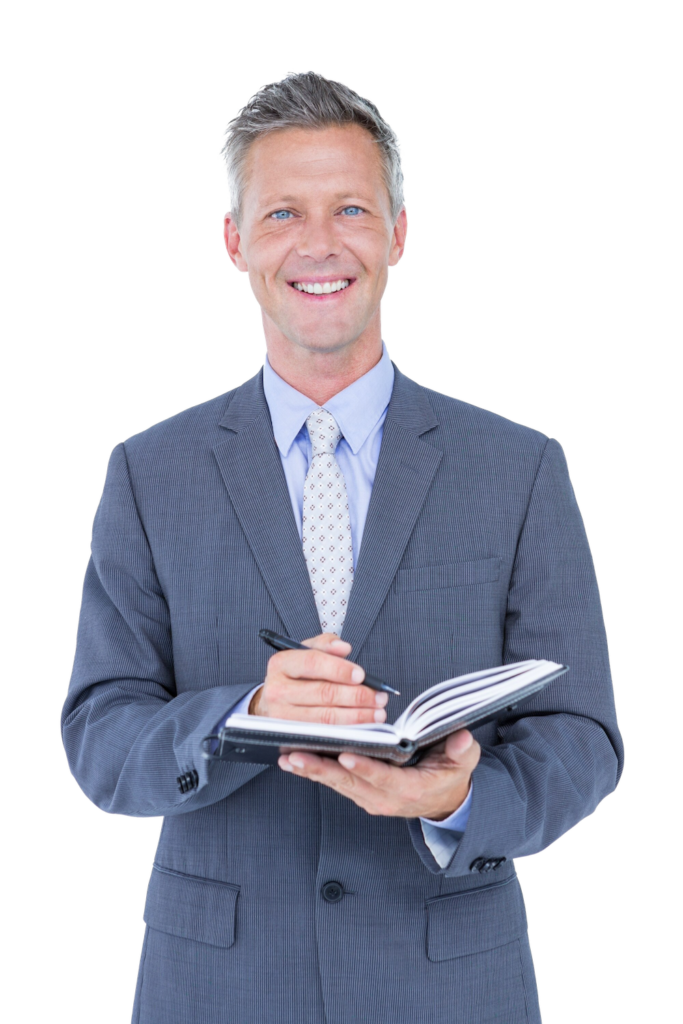 homme serieux avec carnet